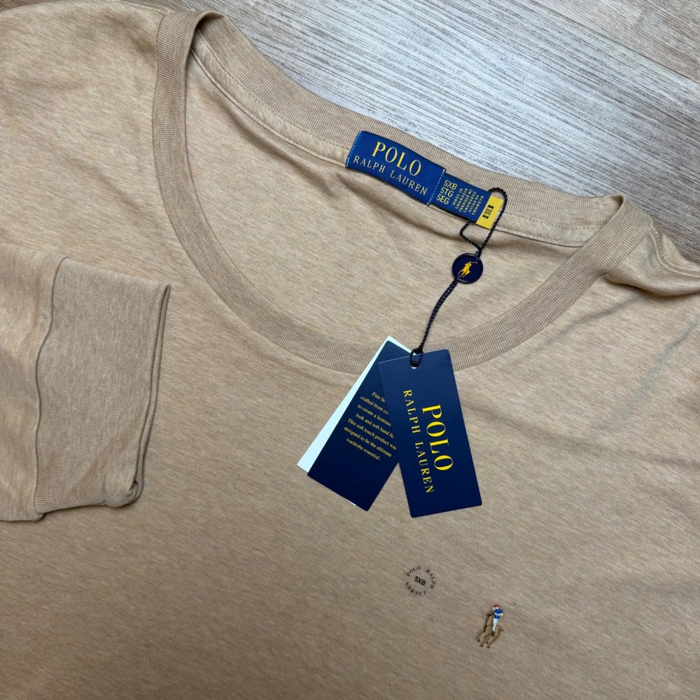 Polo Ralph Lauren Tee Shirt Mens 5XB Camel Tan Long Sleeve Cotton Flesh Pony New